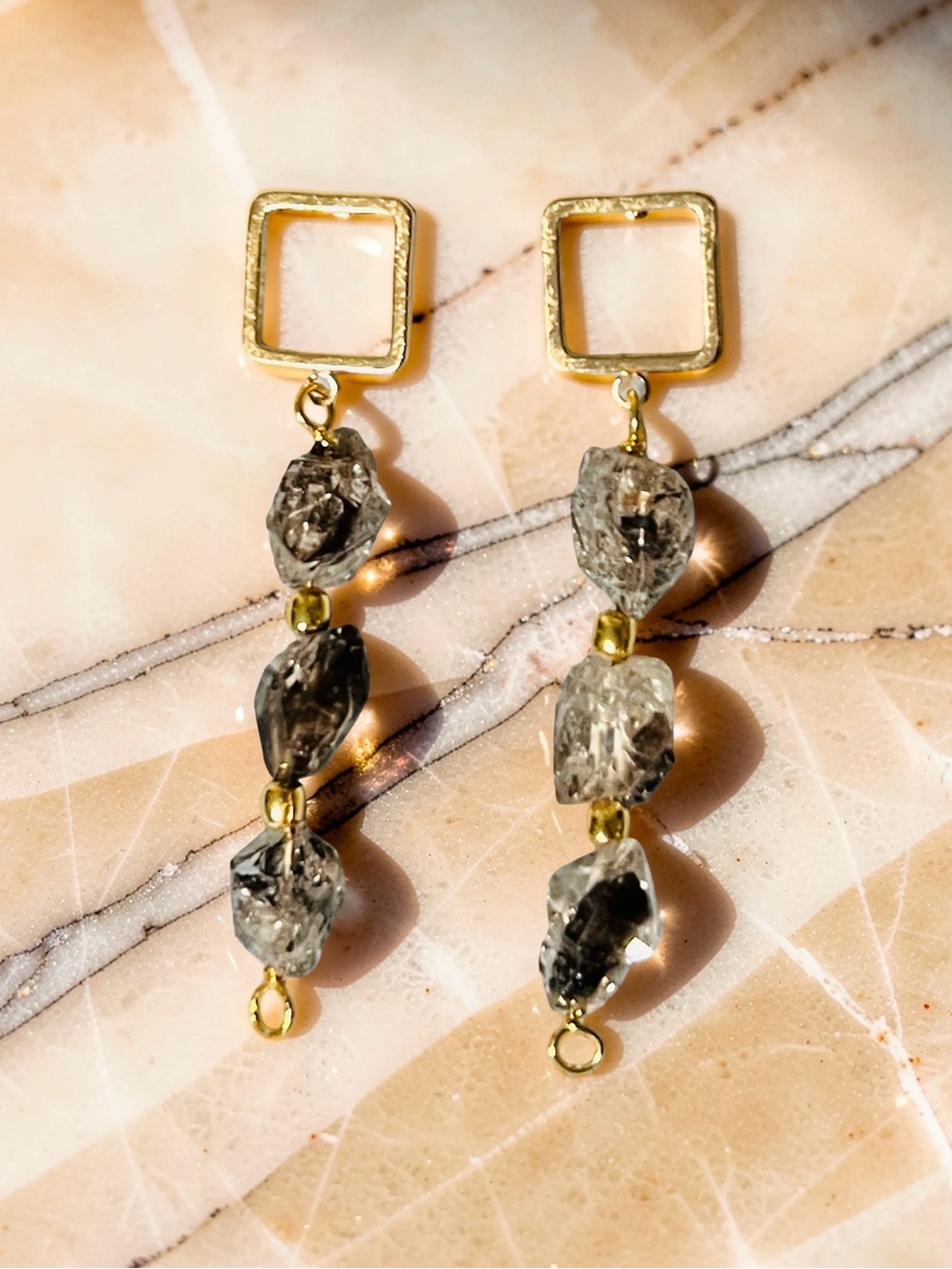 Genuine Herkimer Diamond Gold-Tone Dangle Earrings